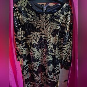 Elegant Black and Gold Sequin Dress P2P 19 Waist 17 Length 38